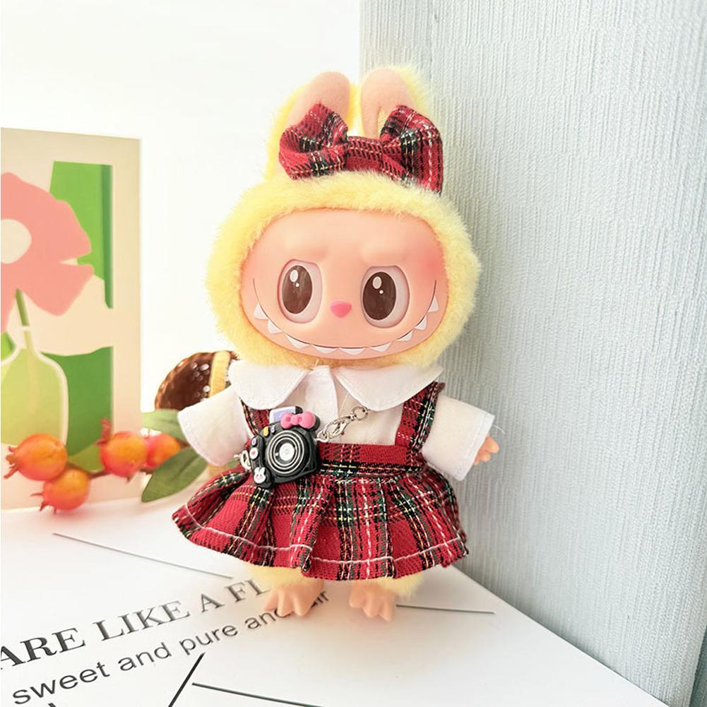 Für 17cm Labubu Puppenkleidung Modekleidung Kleid Puppenkleidung Farblich passend mit Kamera Brille Puppenzubehör Niedliche kleine Kleidungsstücke