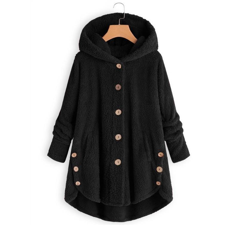 Spring 2026 Women's European-American Plush Button Top, Irregular Solid Color Coat