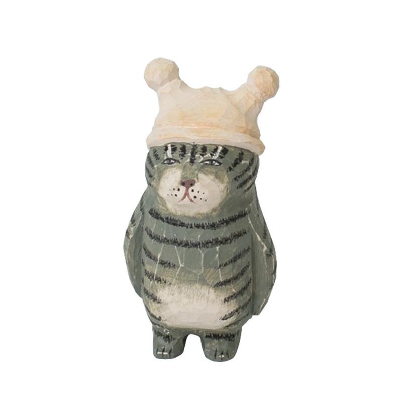 Wooden Cat Figurine Craft Gift For Home Office Decor Collectors Gift