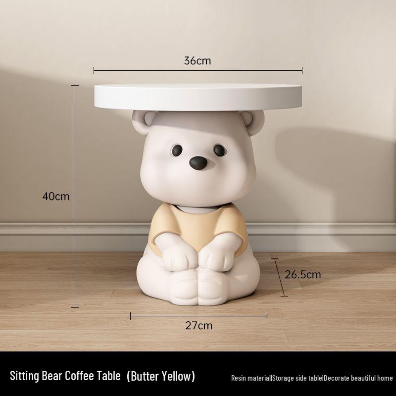 

Кремовий бічний столик-ведмедик: Мила підлогова прикраса та приліжкова полиця для декору вітальні або спальні. Ідеальний подарунок!