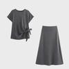 Women's Round Neck Knitted Top + A-Line Skirt Set