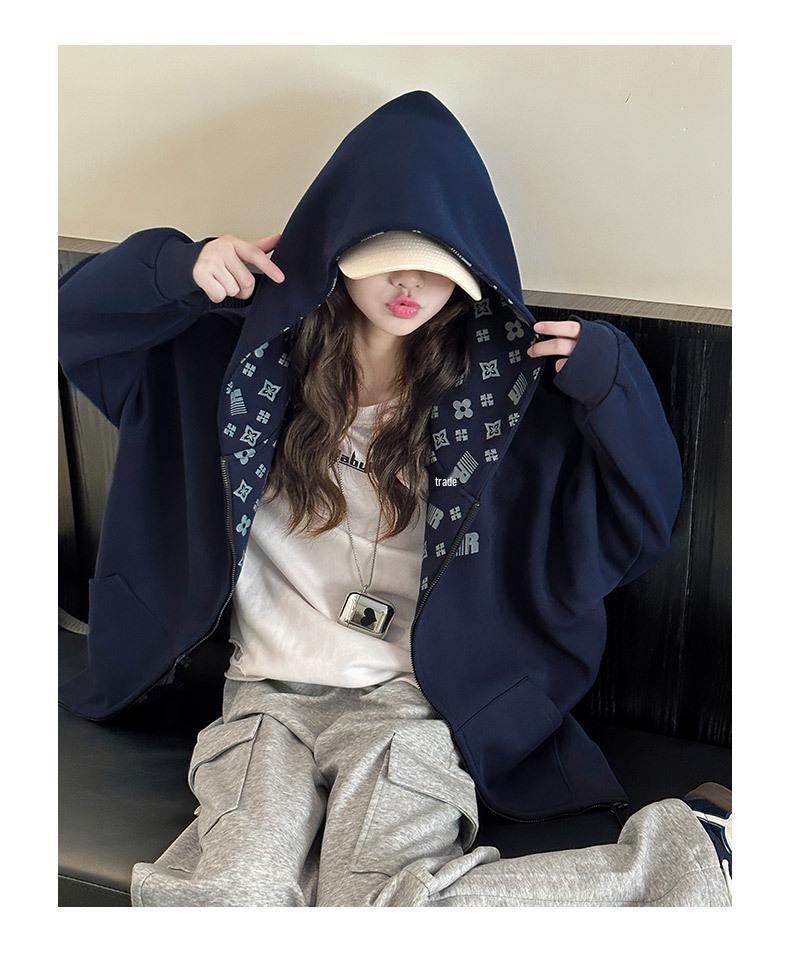 Girls' Hooded Fleece Jacket: 2025 Spring/Autumn Fashion, Korean Style Print for Big Kids