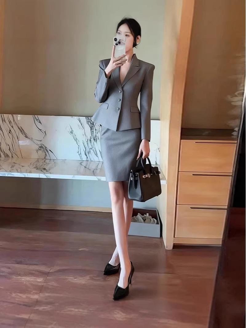 Gray Salt-Style Women s Professional Two-Piece Suit Skirt Set M