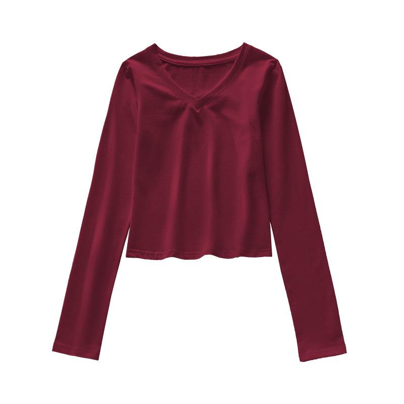 The New V-neck Long-sleeved T-shirt for Women In Autumn and Winter Is Designed As A Base Layer with A Slimming and Form-fitting Look