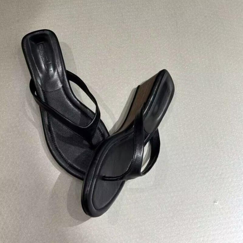 Fashion Fashion Flock Women Wedges Slippers Sandals Shoes Female Slides Spring Summer Round Toe Ladies Wedges Heeled Slippers Flip Flops