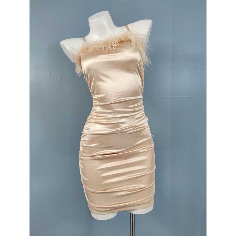 Foreign Trade Order Gyaru Sexy Sling Furry Niche Decoration Wrap-around Stage Nightclub Waist Hugging Sheath Fashion Dress