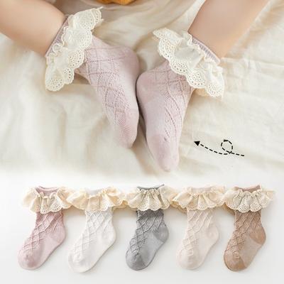 Babysocken Frühling und Herbst Stile Kindersocken Spitzensocken Baumwolle Klasse A Mid-Calf Socken Mädchen Kurze Socken Säuglinge und Kleinkinder 0-5 Jahre