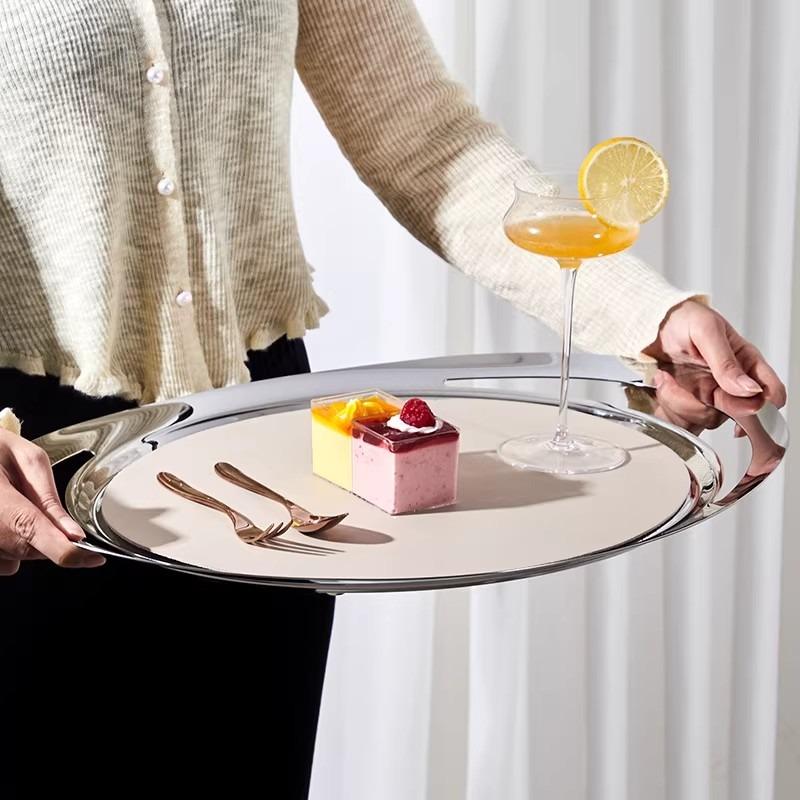 Luxury Stainless Steel Tray Circular Arc Fruit Plate Dessert Storage Trays Modern Home Decorative Trays Kitchen Organization