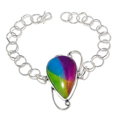 Natural Rainbow Solar Quartz Handmade 925 Sterling Silver Bracelet 7-8" s0B60