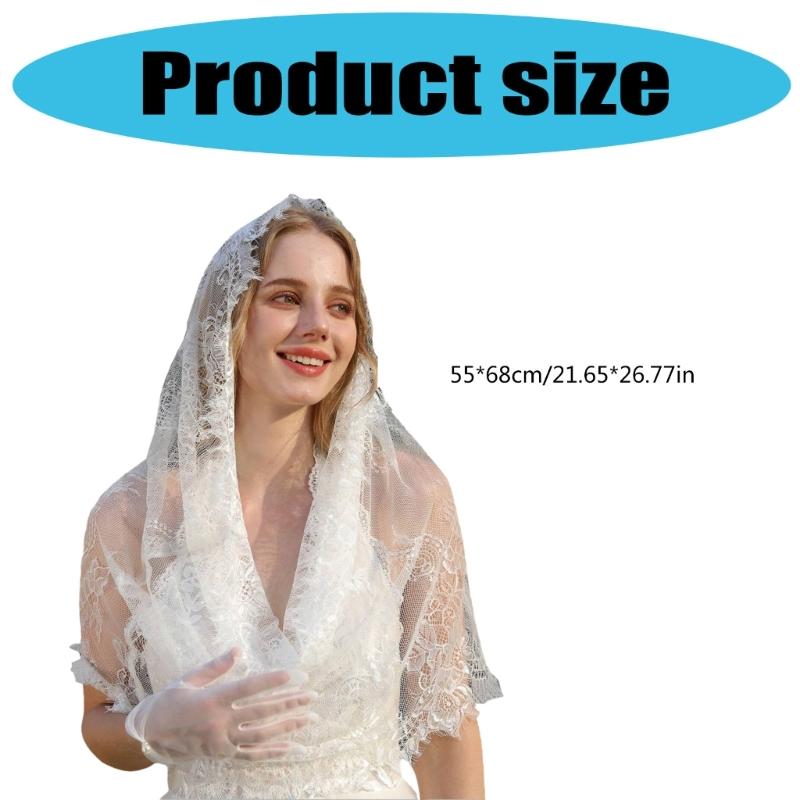 Lace Latin Scarf Seethrough Everyday Wear Head Covering Mantilla Head Veil for Wedding Church Prayer Women Headpiece