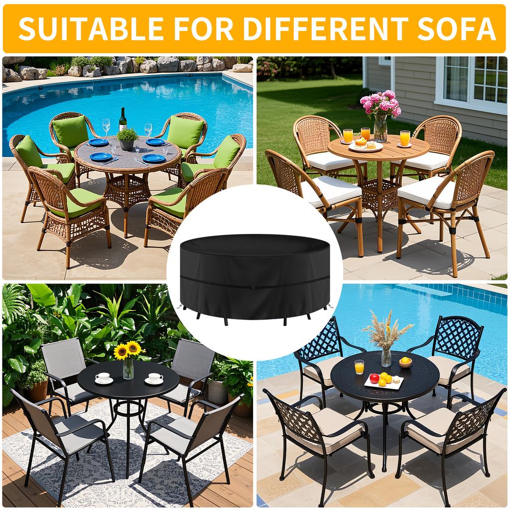 Round Waterproof Garden Furniture Covers Outdoor Patio Circular Table Chair Cover Oxford Cloth Windproof Anti-UV RipProof