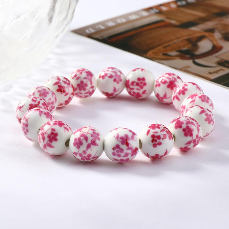 Ceramic beaded flower bracelet women's retro medium and high-end sense simple Jingdezhen bracelet.