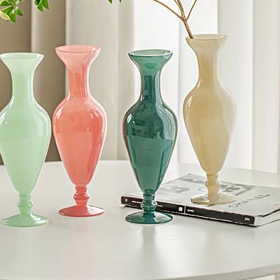 1PC Hydroponic Vase Nordic Frencn Jade Color Vase Home Decoration Glass Vase Household Cream Colored Vase Art Decoration 24x6.5cm