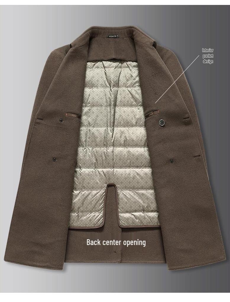 Men's Plus Size Mid-length Down Wool Blend Coat - 2025 Winter Warm Windbreaker with Loose Down Liner