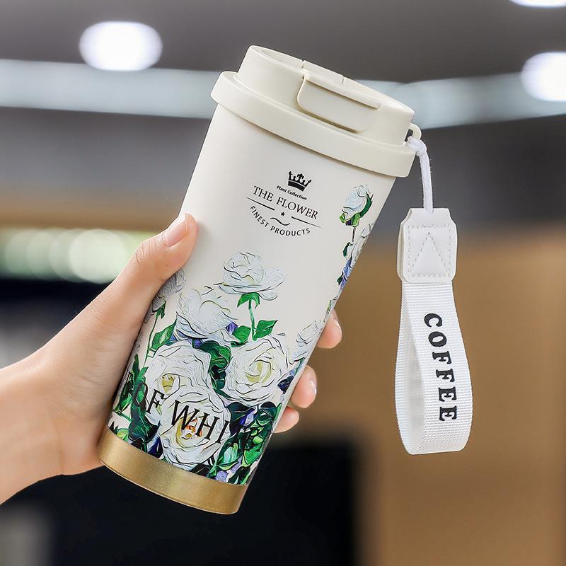 Light Luxury High-grade Water-sensitive Cup Stainless Steel Portable Coffee Cup Large Capacity High Value Niche Thermal Insulation Kettle