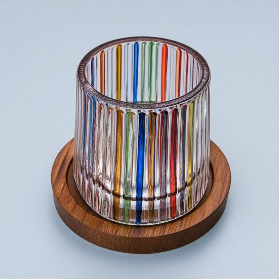 Drehbares Whiskey-Glas mit Holzständer, Handbemalter rotierender Tumbler für Bar, Schreibtischspielzeug zur Stressbewältigung Geschenk