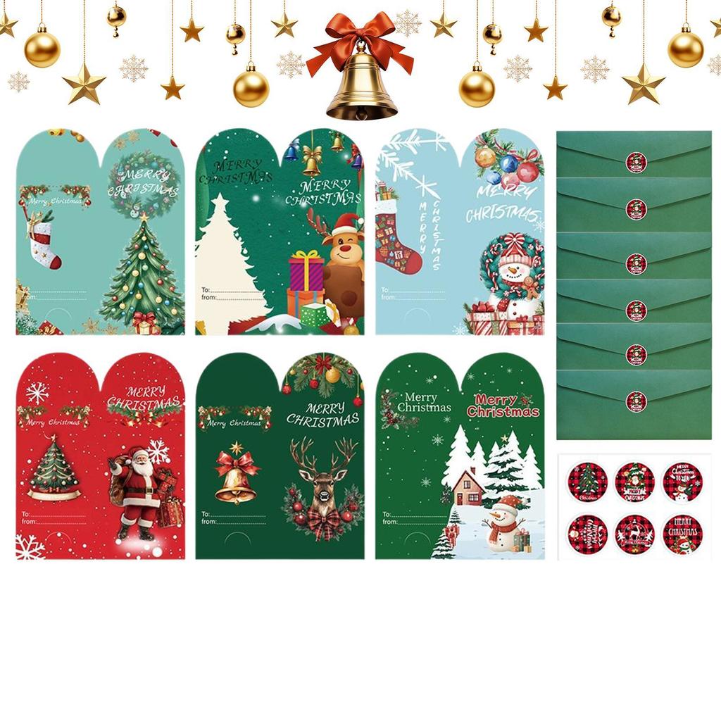 6pcs Christmas Card Set 6-Pattern Funny Christmas Card Greeting With Envelopes And Stickers For Giving Christmas Gift Cards