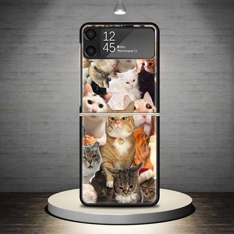 Crying Cat Memes Phone Case For Samsung Galaxy Z Flip 7 6 5 4 3 5G Shockproof Cover Z Flip7 Flip6 ZFlip5 Flip3 Flip4 Luxury Shel