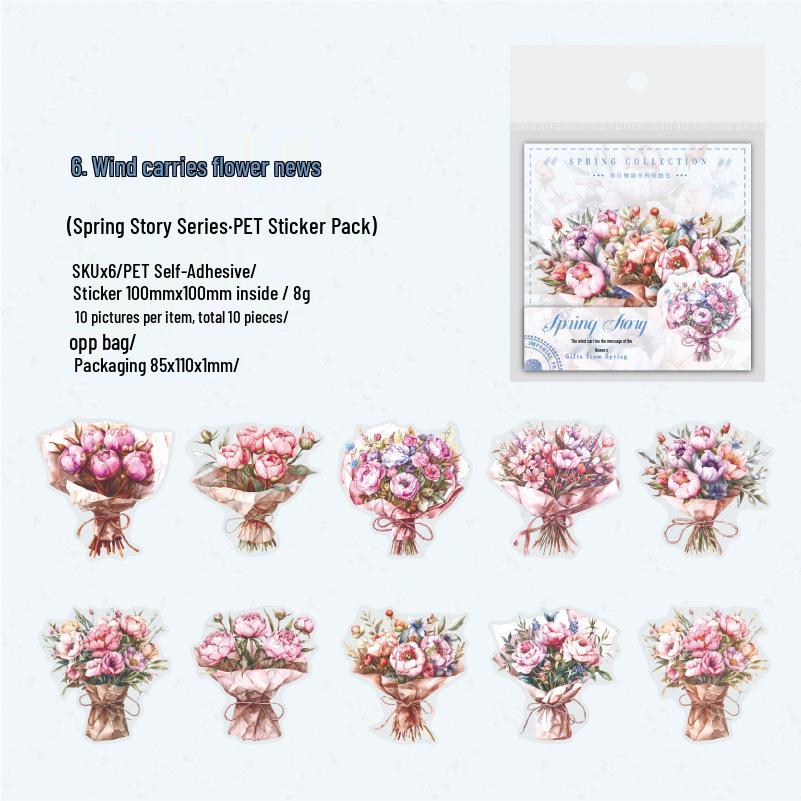 Yanji Spring Story PET Sticker Pack: Wreath Girl, Journal Decoration, Plant Bouquet Collage