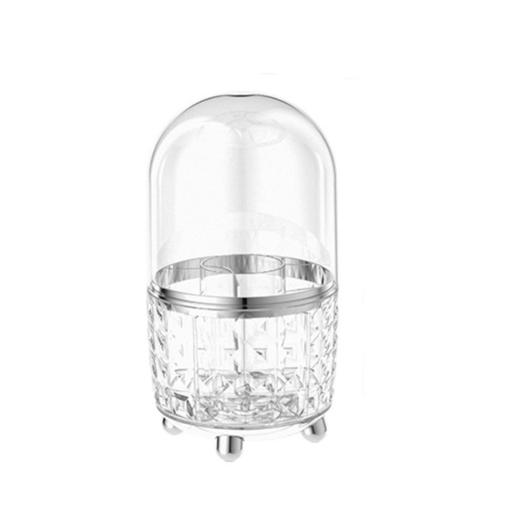 360-degree Rotating Makeup Stand Organizer with Lid Clear Acrylic Makeup Brush Holder Dustproof Cosmetic Jewelry Container