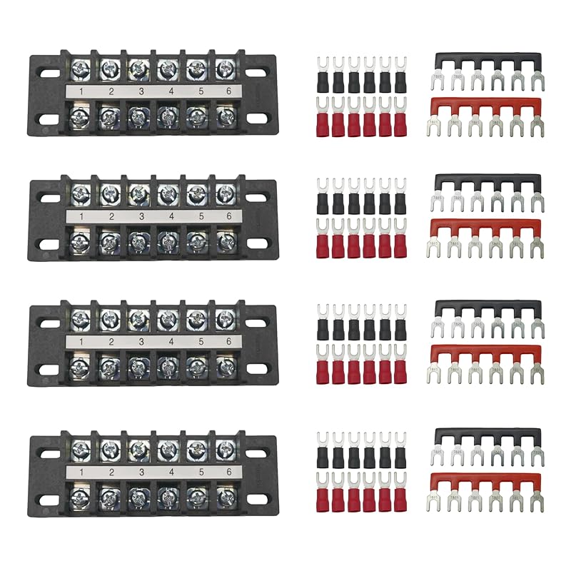 Dual Terminal Blocks – 2 Sets of 2/4/6-Position Strips with Jumpers & Connectors for Enhanced Electrical Wiring and Power Distribution