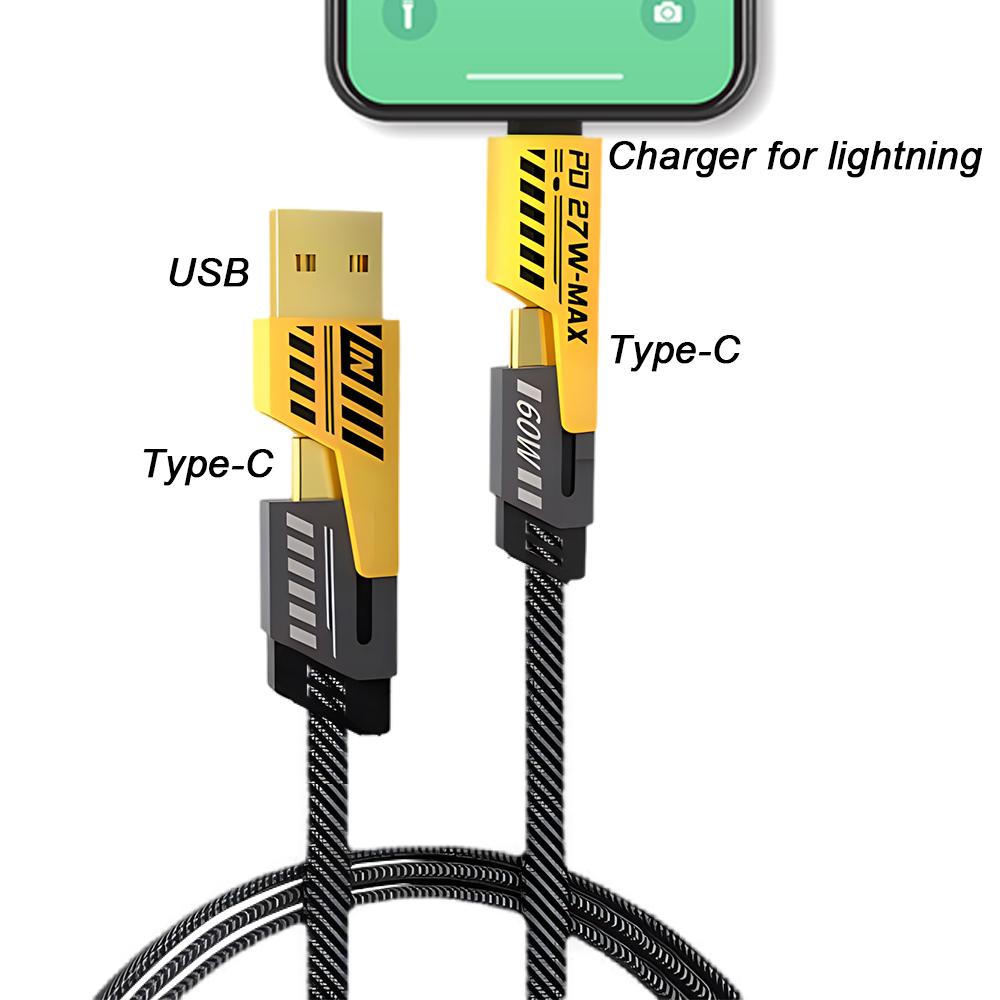 Multi-function 4-in-1 Data Cable Super Fast Charging PD27W Charging Dual Type-c 65W Lightning Nylon Braided Cable for iPhone And