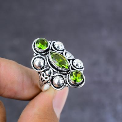 Natural Peridot Gemstone Handmade 925 Sterling Silver Jewelry Ring Size 10 O5f15