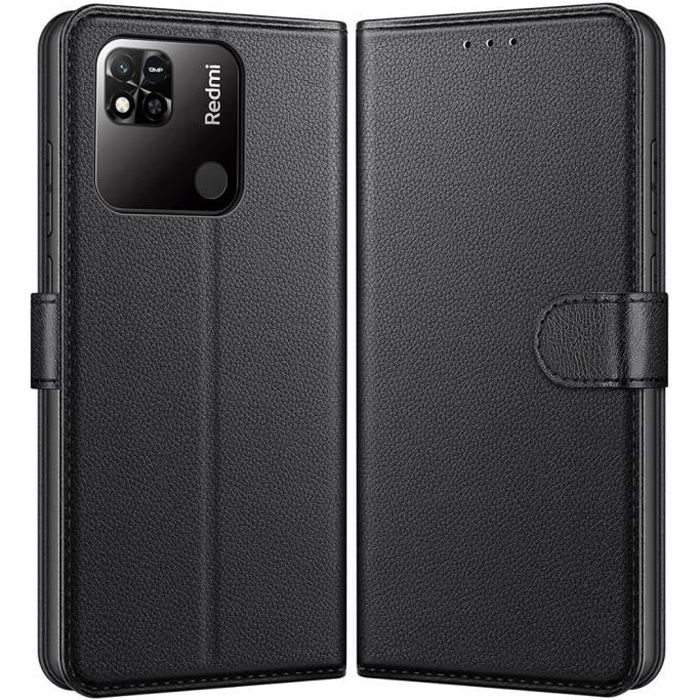 Coque Portefeuille - Phonillico - Xiaomi REDMI 10A - Noir - Effet Cuir - Rangement Cartes