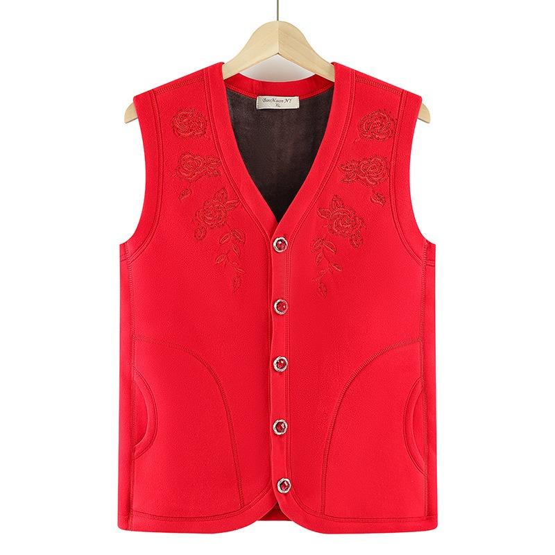 

Fleece thickened thermal vest autumn and winter vest vest old lady sleeveless vest 4XL (recommended 140-77.5 kg) червоний