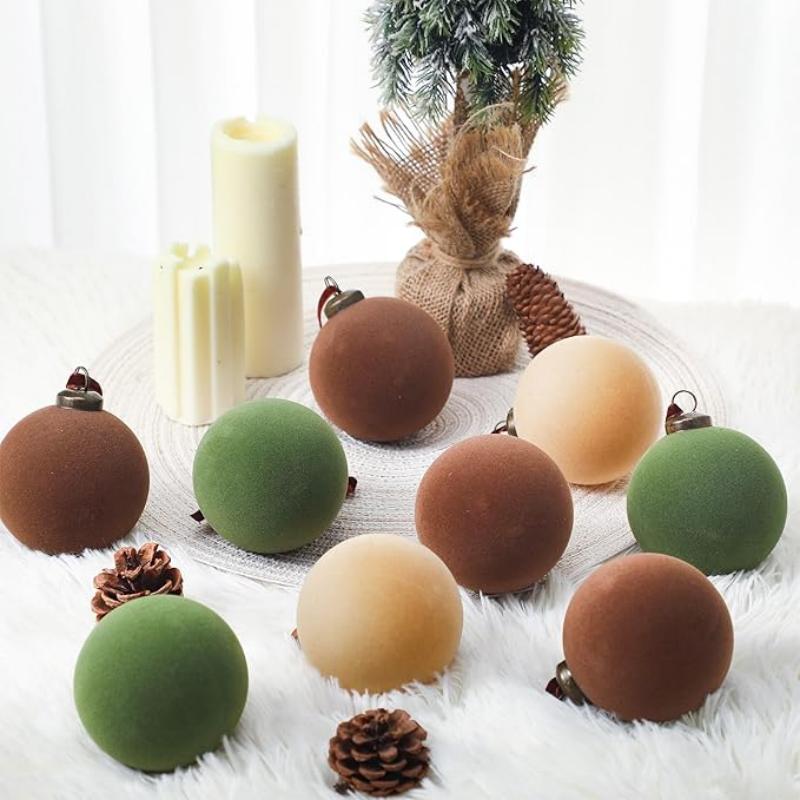 12 Pcs Velvet Christmas Balls Bulk Flocked Christmas Tree Ball Ornaments Plastic Balls Xmas Decorative Hanging Ornaments Christm