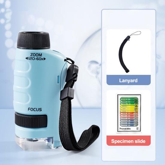 1 zestaw mikroskopu dla dzieci, powiększenie 60x-120x, przenośny mikroskop naukowy do szkolnej przygody na świeżym powietrzu
