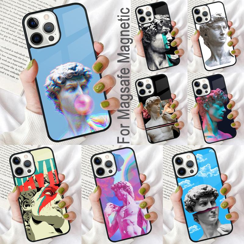 David Statue Abstract Art Soft Phone Case for iPhone 17 Air 16e Pro max 15 Pro 13 14 Plus 11 12 MagSafe Magnetic Coque