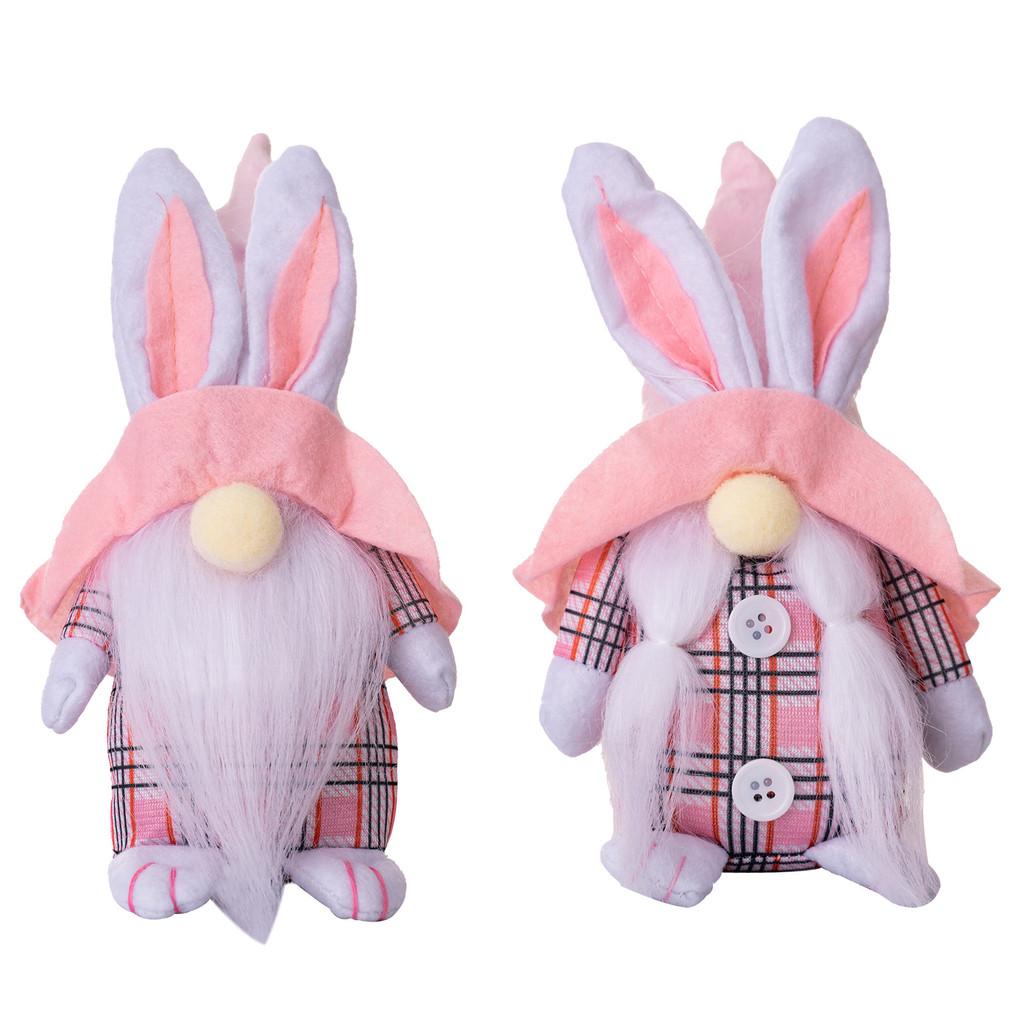 Pink Checkered Playful Easter Bunny Figurine Lovely Accent For Easter Celebrations And Decor