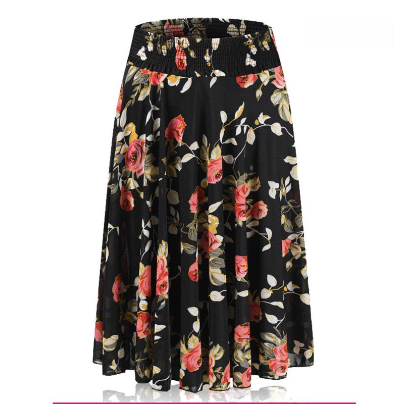 

Летняя юбка из ледяного шелка с эластичной талией для женщин среднего и пожилого возраста One Size