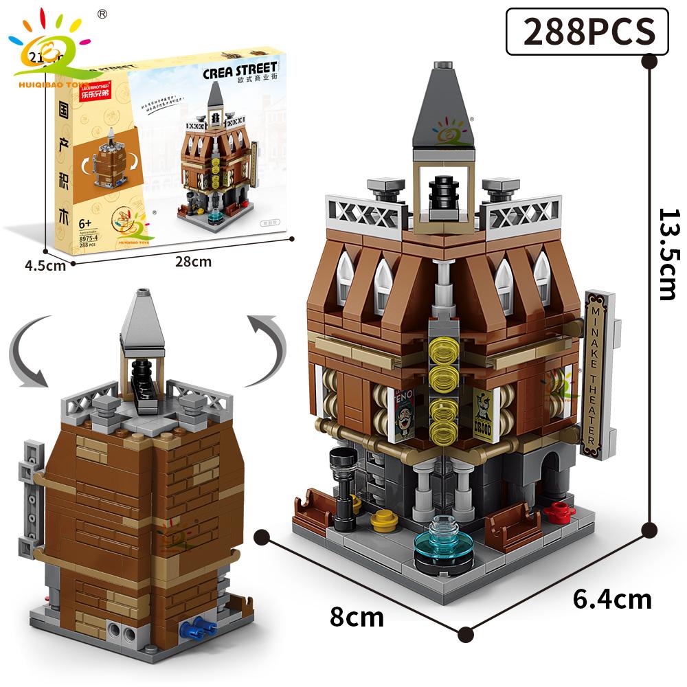 HUIQIBAO Moc Architecture Street View Building Blocks coffee Store Restaurant Room Children City Construction Brick Toy Set Gift