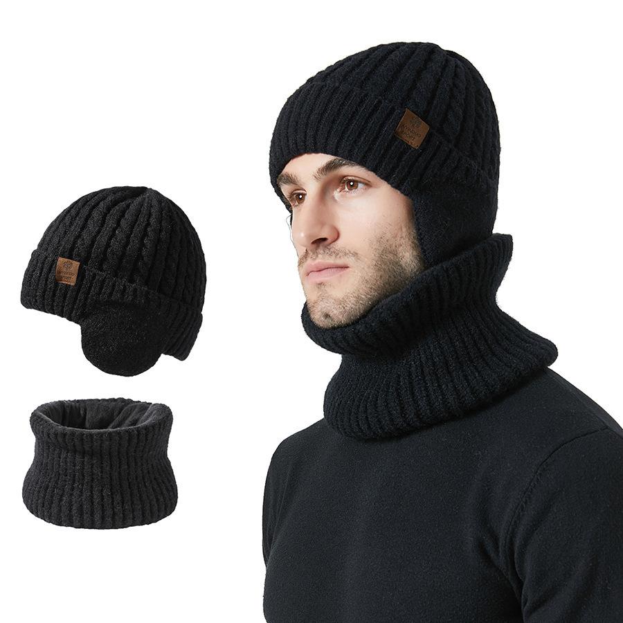 Winter Men's Women's Knitted Hat Scarf Two-piece Twist Ear Protection Warm Cap