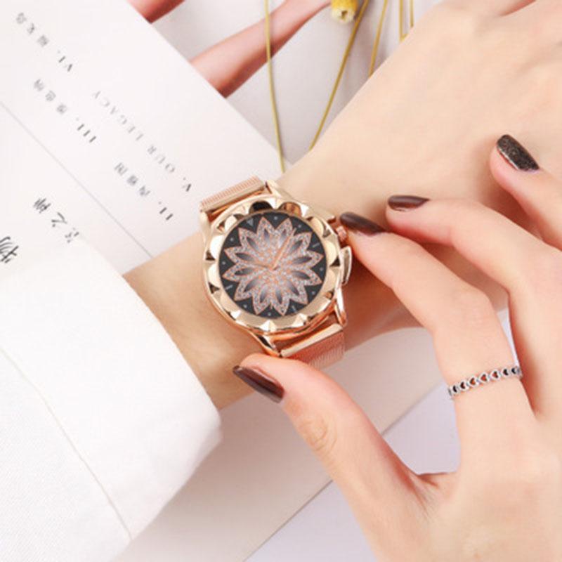 Gold Rose Crystal Flower Women Watches Ladies Quartz Alloy Mesh Watch New