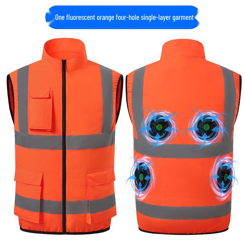 Vestă de lucru răcoritoare pentru exterior pentru bărbați, cu benzi reflectorizante și ventilator - Aer condiționat de vară pentru salubritate și administrația drumurilor.