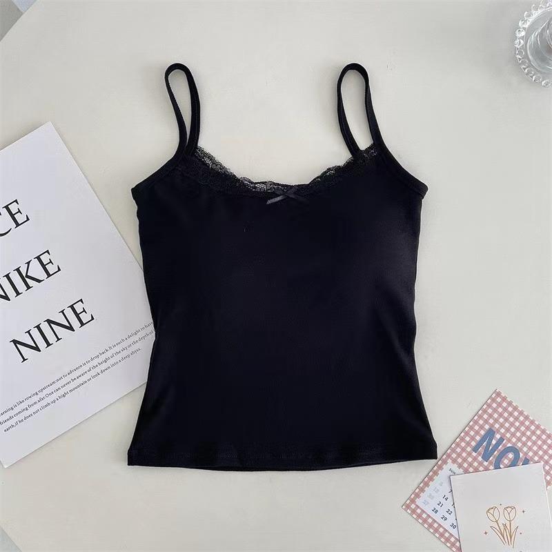 1pcs Girls Cute Padded Bra Tank Top Women Lace Casual Strap Top Vest Female Camisole With Removable Built In Bra Clothing