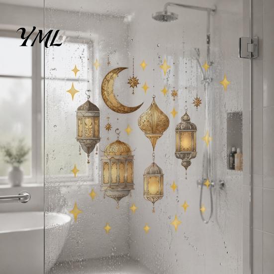 Festival Party Wall Decorations Ramadan Stickers, Peel And Stick Decals, Eid Mubarak Art Decor, Vintage Hanging Middle Eastern Style Window