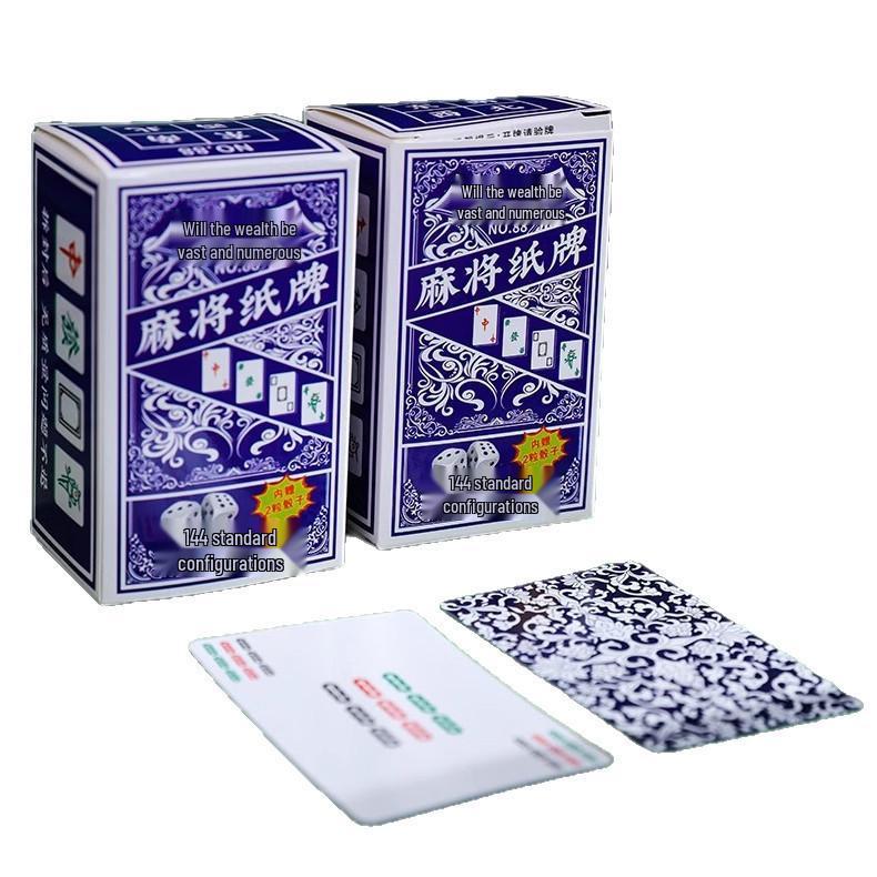 Portable Mahjong Card Set: Wide Version Thickened Paper with 144 Mahjong Poker Cards and Dice, Ideal for Home or Travel.
