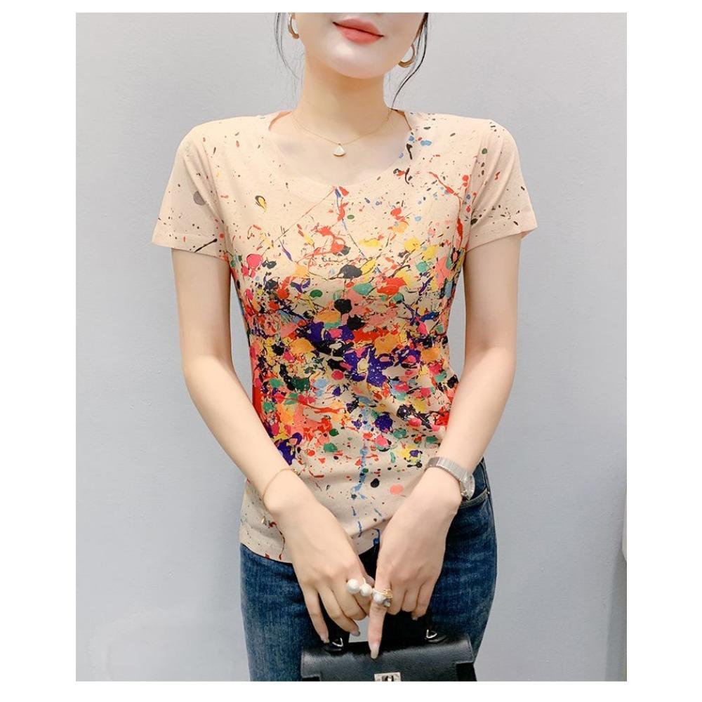 Letni Nowy Modny T-shirt z Okrągłym Dekoltem i Nadrukiem z Krótkim Rękawem dla Kobiet, Odmładzający i Stylowy Dopasowany Top