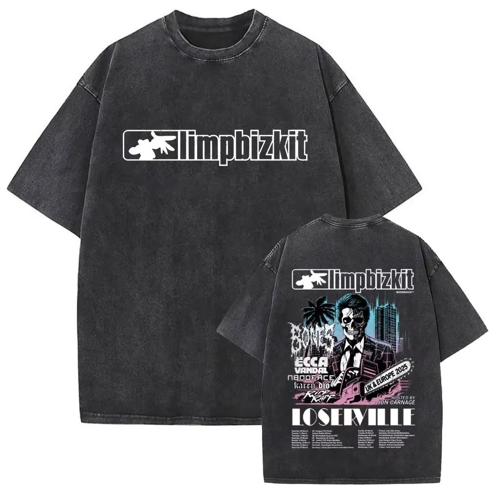 Washed VintageLimp Bizkit Graphic T-shirt Men Women Hip Hop Casual Oversized Short Sleeve T Shirts Unisex Streetwear
