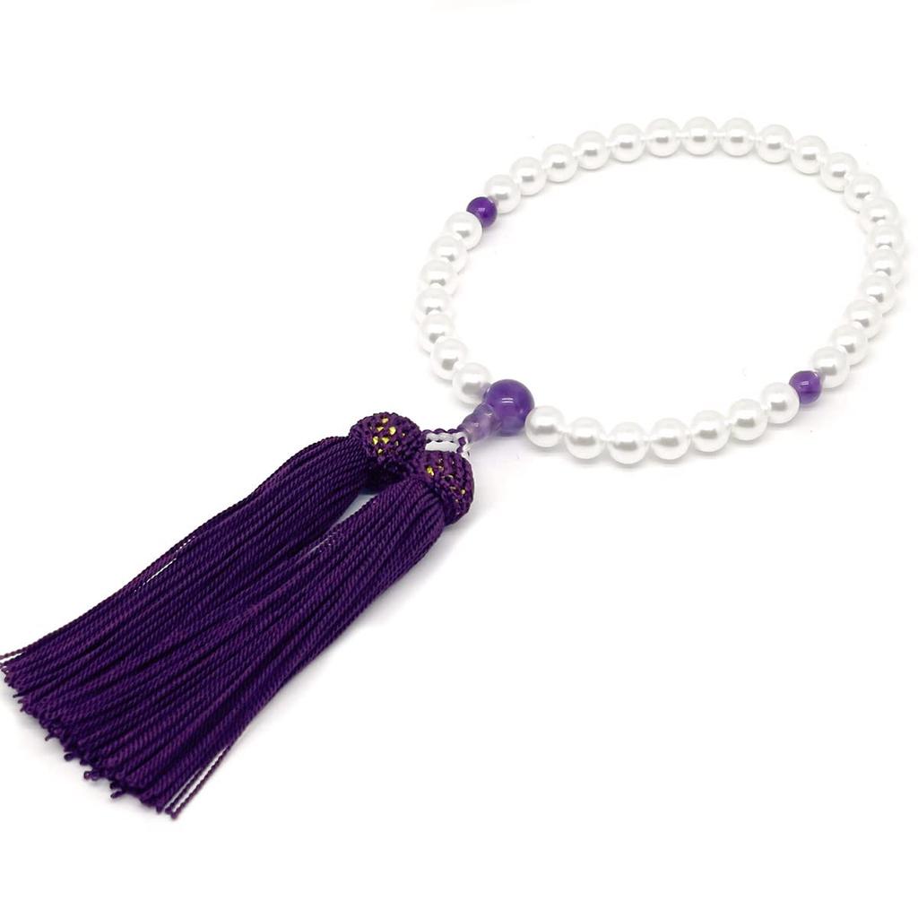 Eizen Nenjuya Pearl Rosary Brocade with Rosary with Amethyst and Artificial Silk Suitable for all Handmade Buddhist Prayer Buddhist Altar Memorial