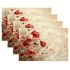 4pcs, Summer Autumn Placemats, Festival Table Mats, Vintage Watercolor Wild Flowers Faded Red, 12 X 18 Inch, Suitable for Indoor, Outdoor, Kitchen, Fa