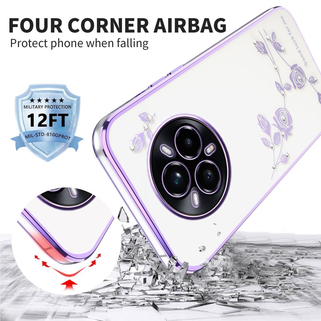 KADEM For Realme 14 Pro 5G Case Flower Rhinestone Decor Electroplating TPU Phone Cover