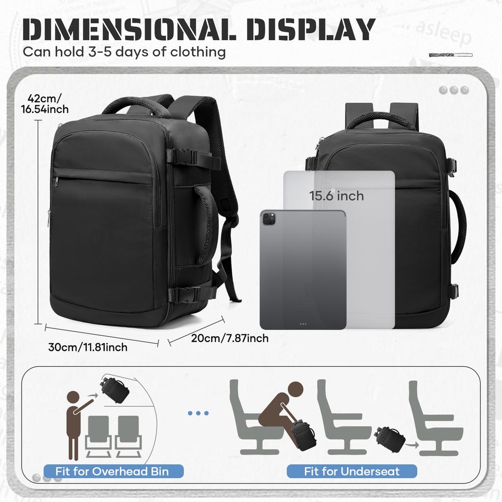 Cabin Bag Underseat Travel Backpack, Women Mens Outdoor Backpack with Vacuum Bags Pump Carry-on Backpack, Cabin Luggage 40x30x20