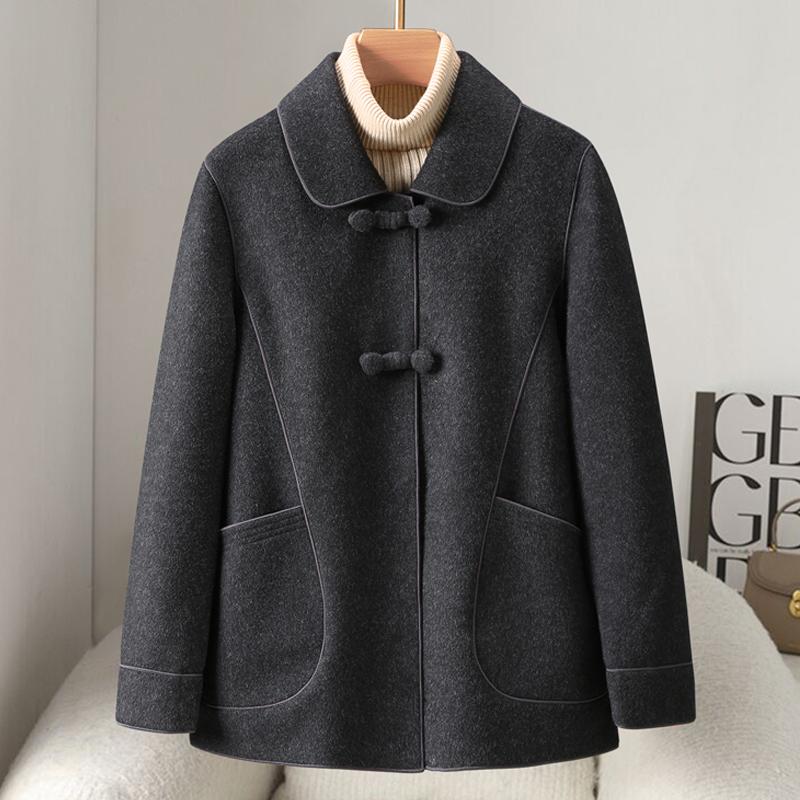 Middle Age Women's Wool & Blends Coats Plus Size Autumn Elegant Loose Outerwears Lady Jackets