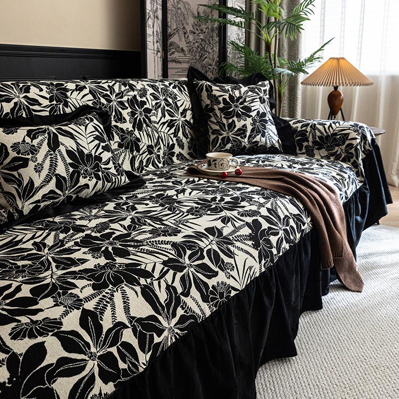 French Fashion Floral Pattern Sofa Case Lotus Leaf Like Edge All Season Universal Couch Towel Anti Cat Scratching Settee Cover