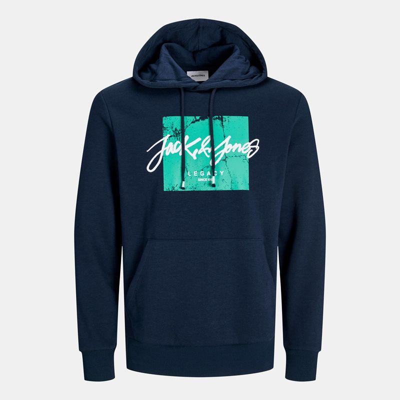 Men's JACK & JONES Tiley Cotton Hoodie with Handwritten Logo and Colored Insert